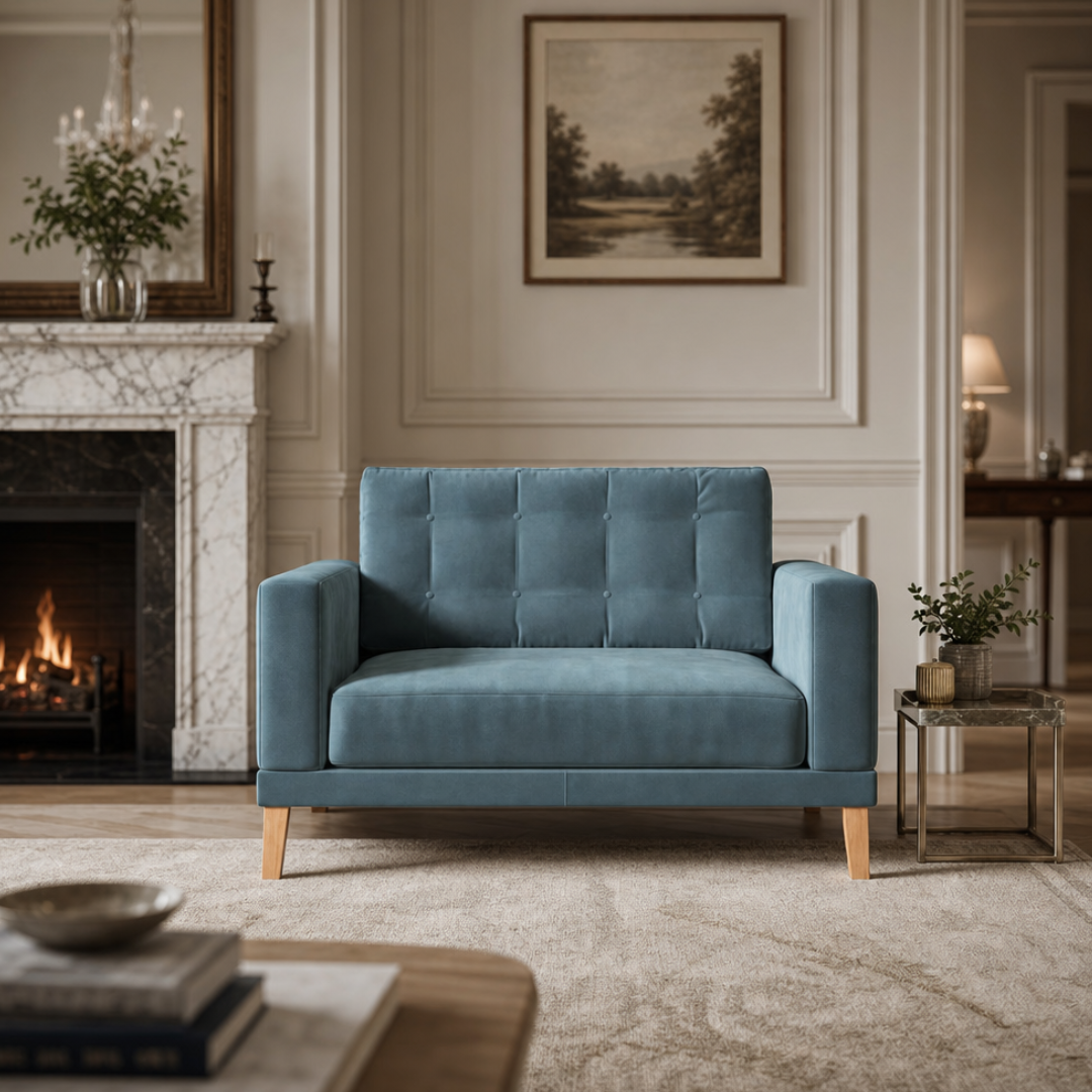 Fitzroy Loveseat In Airforce Easy Care Velvet