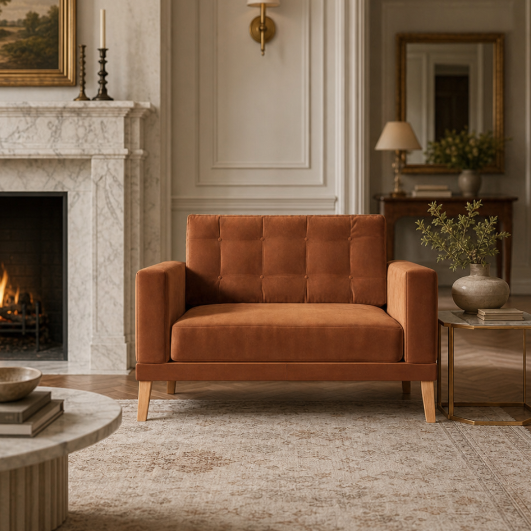 Fitzroy Loveseat In Burnt Easy Care Velvet