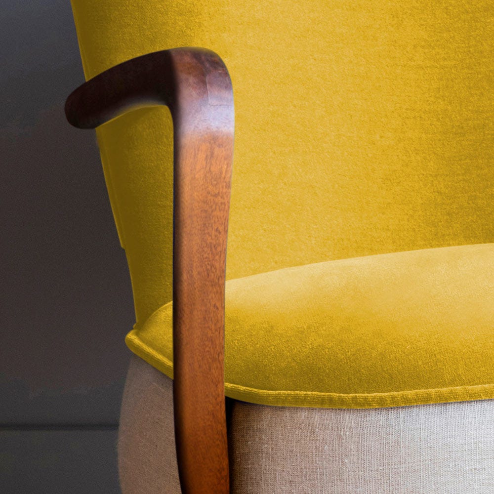 Calvin Armchair in Mustard Yellow Velvet and Linen