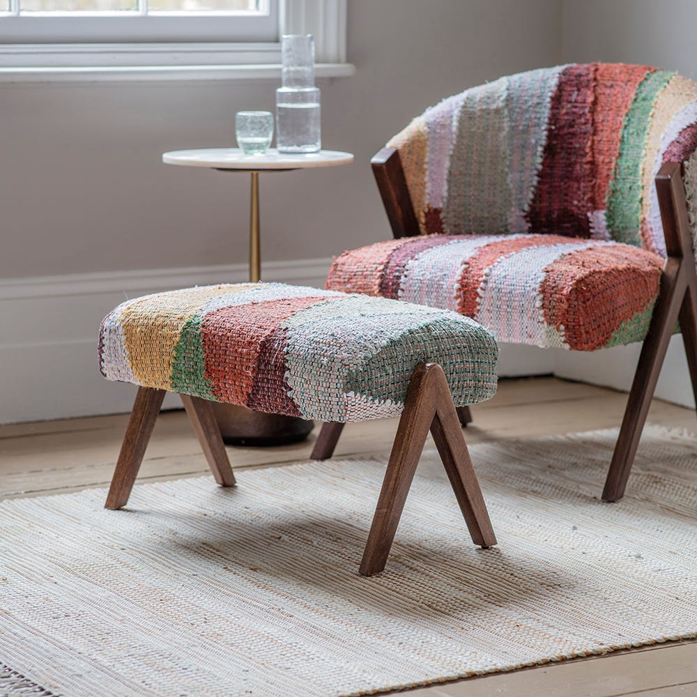 Scoop Footstool in Multicoloured Rug