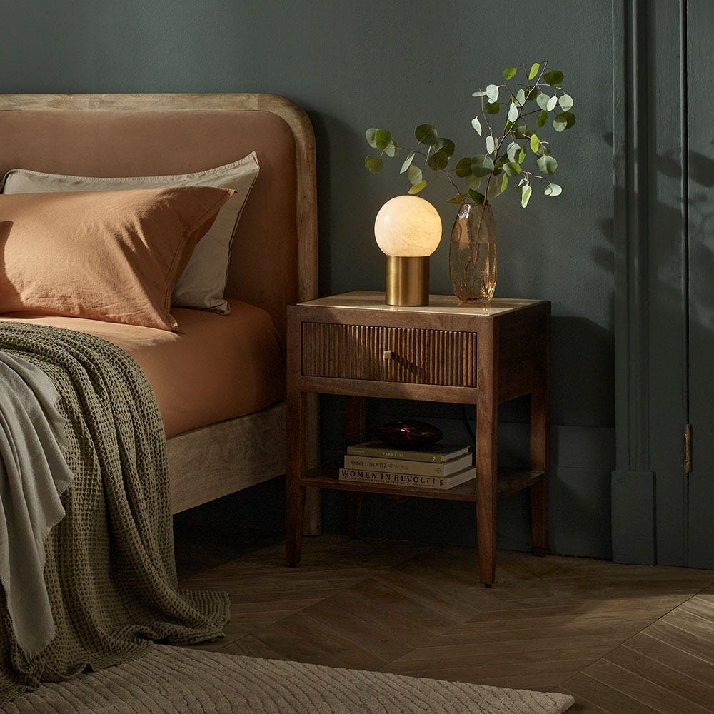 MIRABELLE TRAVERTINE BEDSIDE TABLE