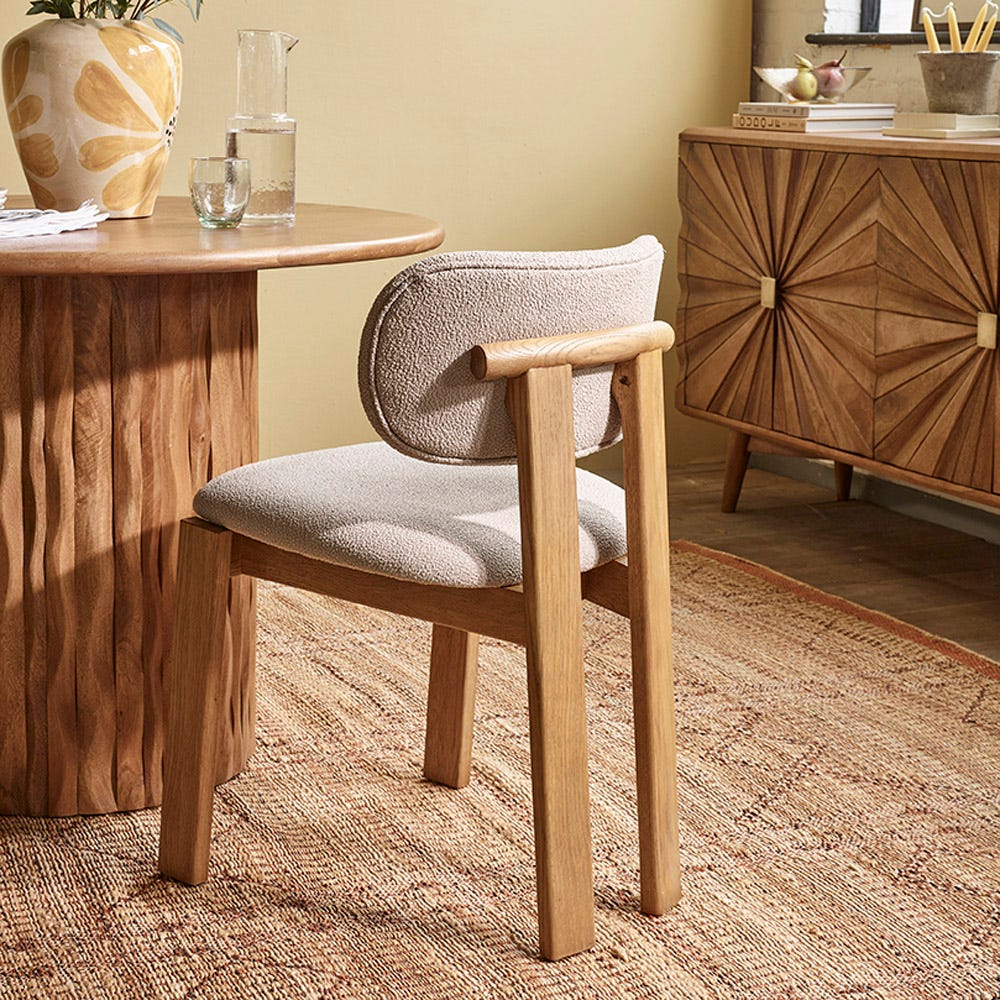 CORA OAK ARMLESS DINING CHAIR - NEUTRAL BOUCLE