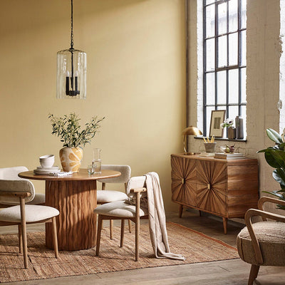 FLORA WOODEN ROUND DINING TABLE WITH CURVED EDGE PILLAR BASE