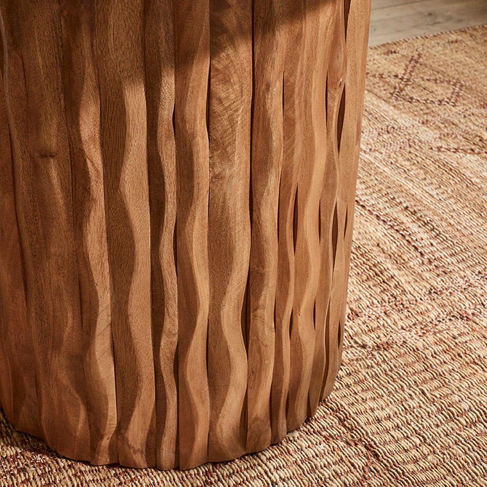 FLORA WOODEN ROUND DINING TABLE WITH CURVED EDGE PILLAR BASE