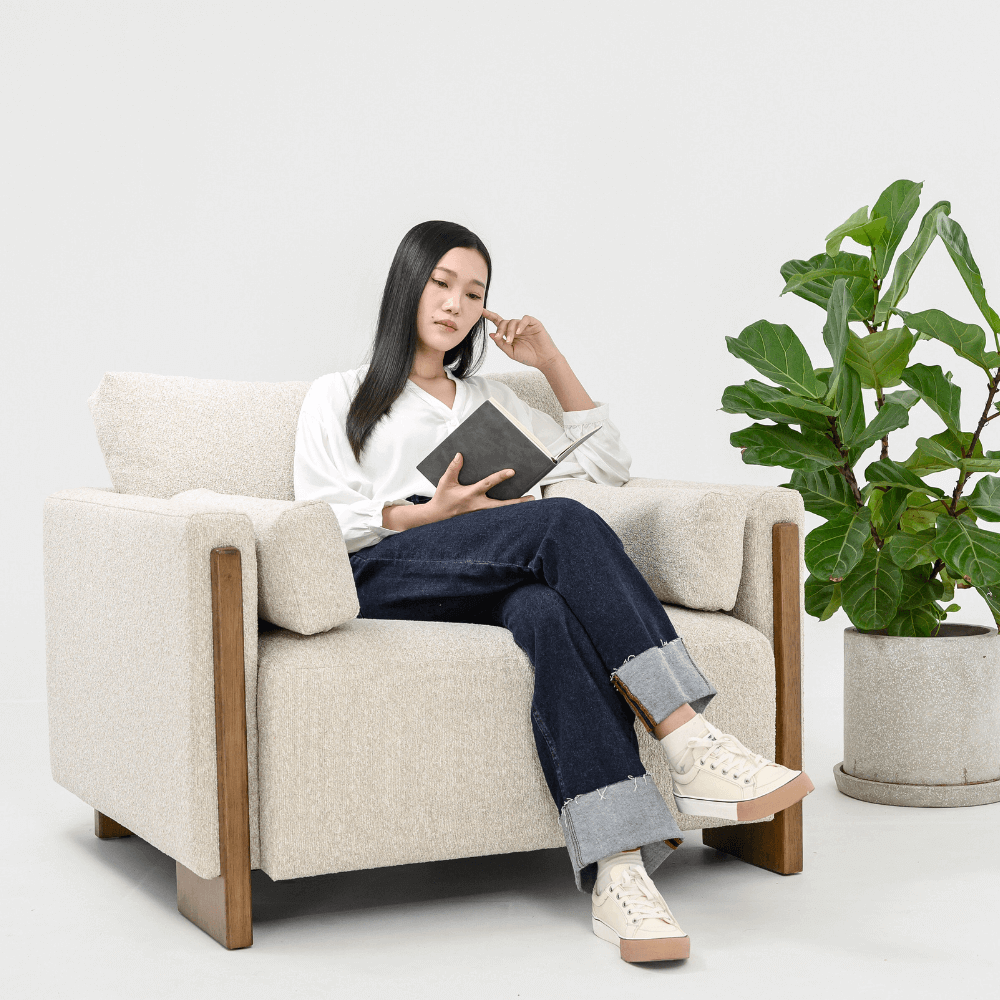 AUDREY ARMCHAIR IN ECRU TEXTURED WEAVE
