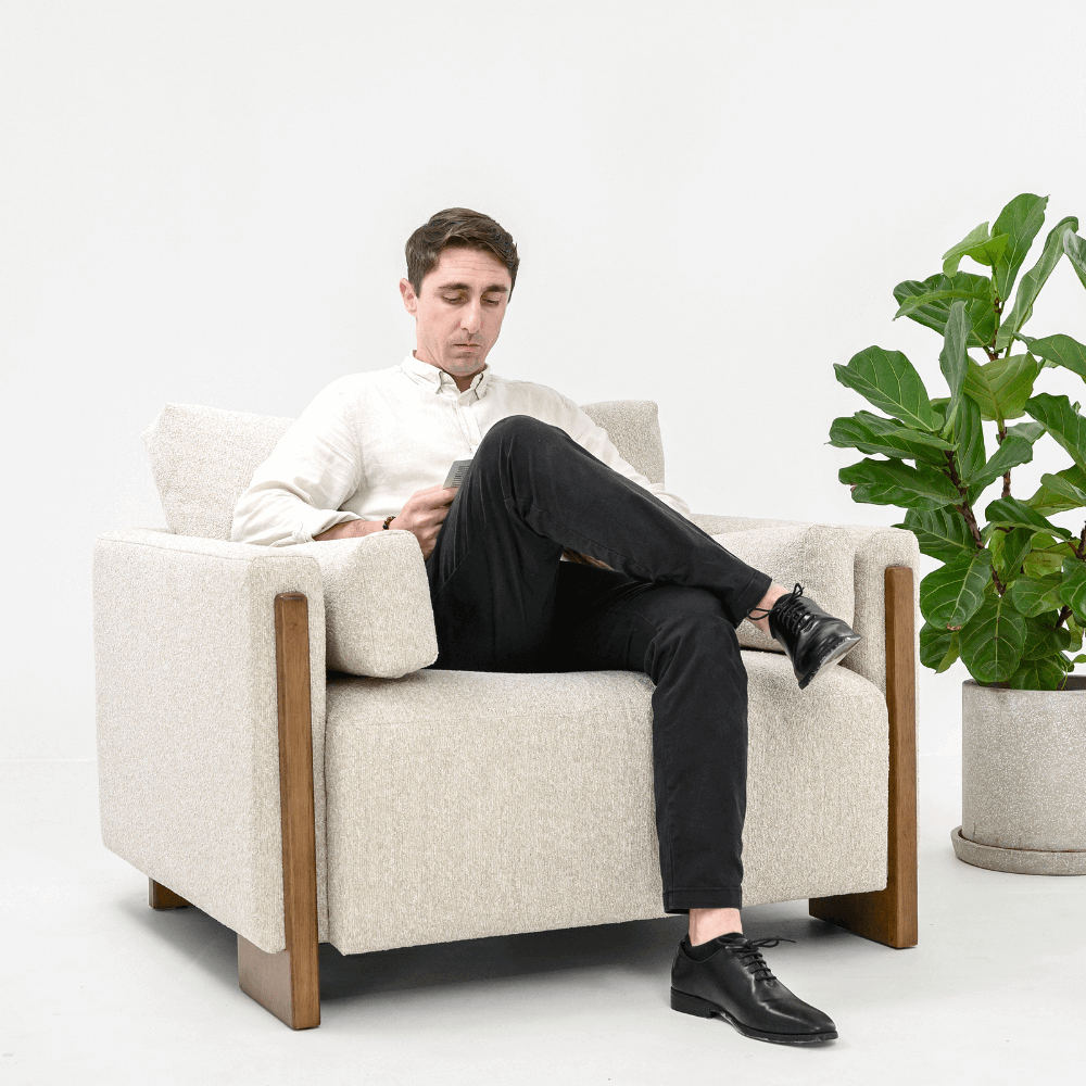 AUDREY ARMCHAIR IN ECRU TEXTURED WEAVE