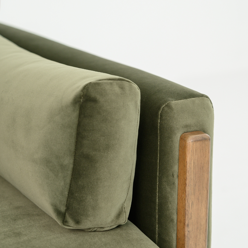AUDREY SHOW WOOD 3-SEAT SOFA - GREEN VELVET