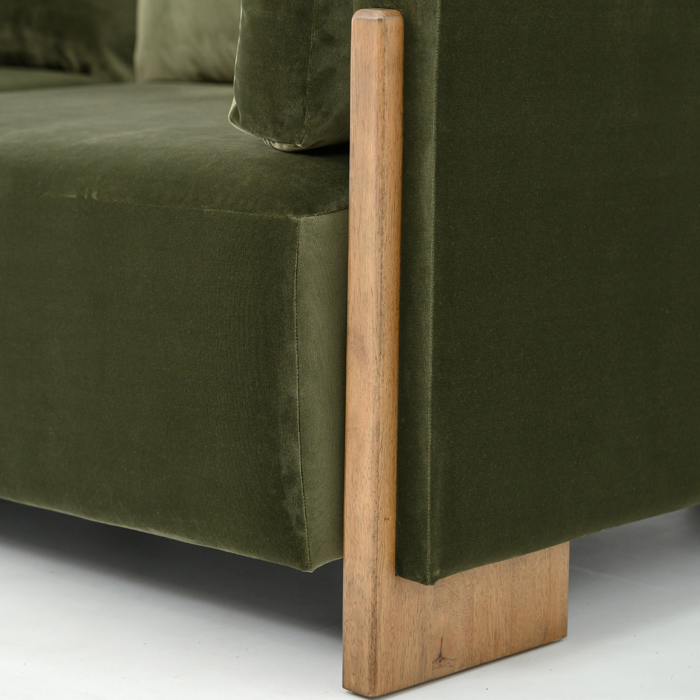 AUDREY SHOW WOOD 3-SEAT SOFA - GREEN VELVET