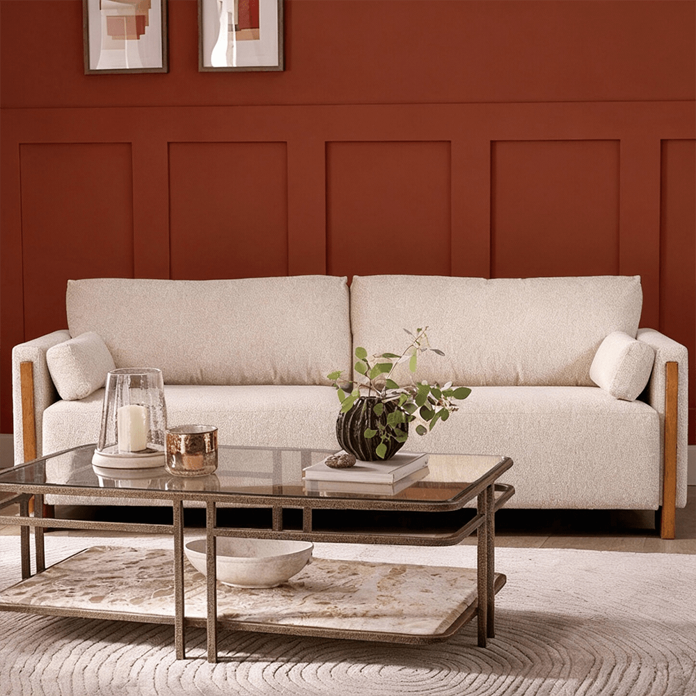 AUDREY SHOW WOOD 3-SEAT SOFA - ECRU TEXTURED WEAVE