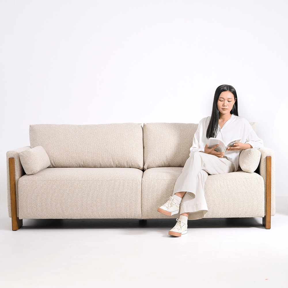 AUDREY SHOW WOOD 3-SEAT SOFA - ECRU TEXTURED WEAVE