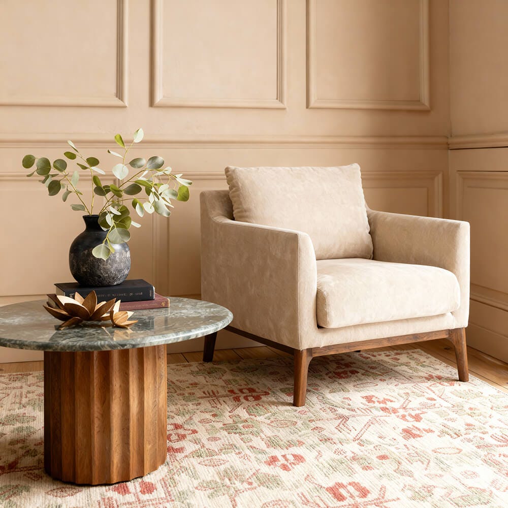 BARNABY ARMCHAIR IN MUSHROOM SMOOTH POLY