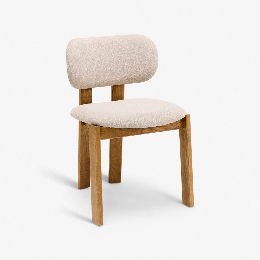 CORA OAK ARMLESS DINING CHAIR - NEUTRAL BOUCLE