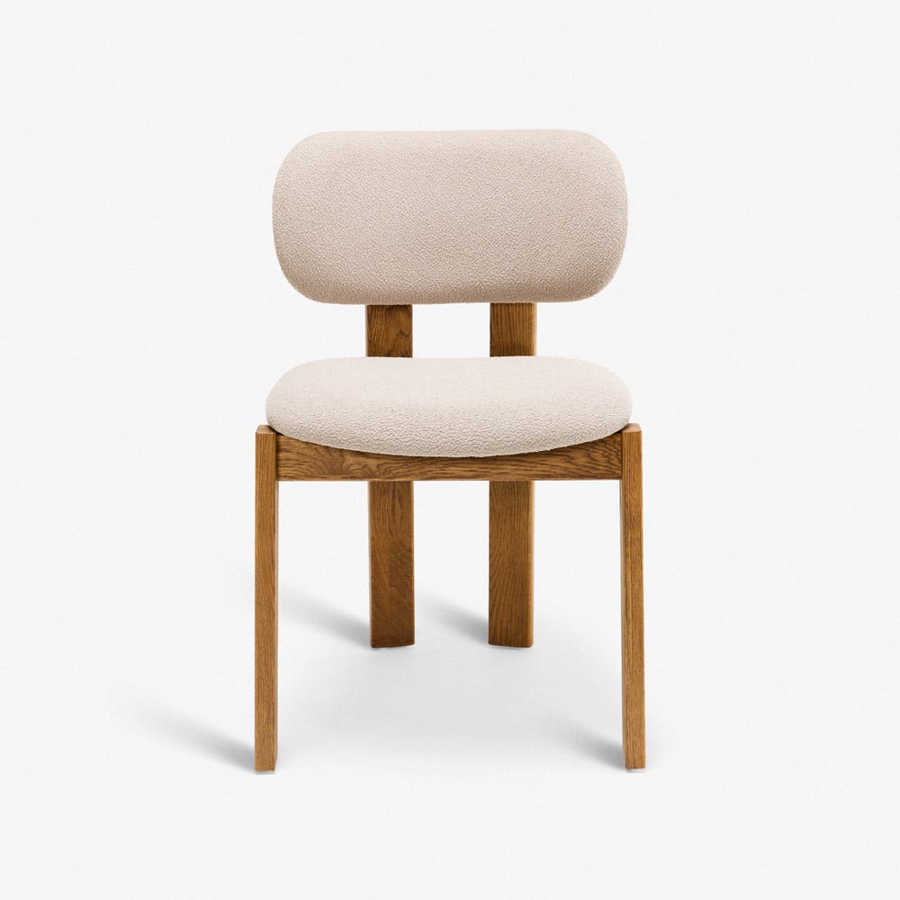 CORA OAK ARMLESS DINING CHAIR - NEUTRAL BOUCLE