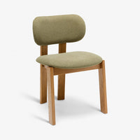 CORA OAK ARMLESS DINING CHAIR - OLIVE GREEN BOUCLE