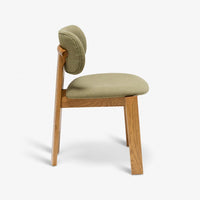 CORA OAK ARMLESS DINING CHAIR - OLIVE GREEN BOUCLE