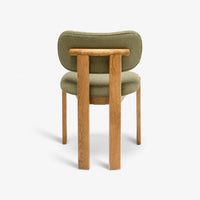 CORA OAK ARMLESS DINING CHAIR - OLIVE GREEN BOUCLE