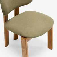 CORA OAK ARMLESS DINING CHAIR - OLIVE GREEN BOUCLE