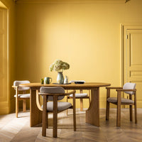 CORA OAK DINING CHAIR IN NEUTRAL BOUCLE