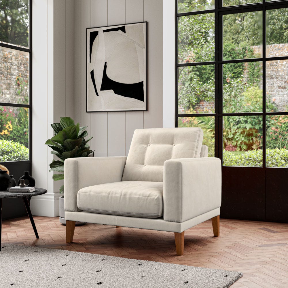 Fitzroy Armchair In Bone Easy Care Velvet