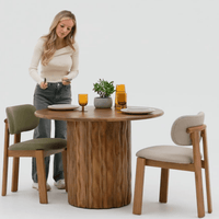 FLORA WOODEN ROUND DINING TABLE WITH CURVED EDGE PILLAR BASE