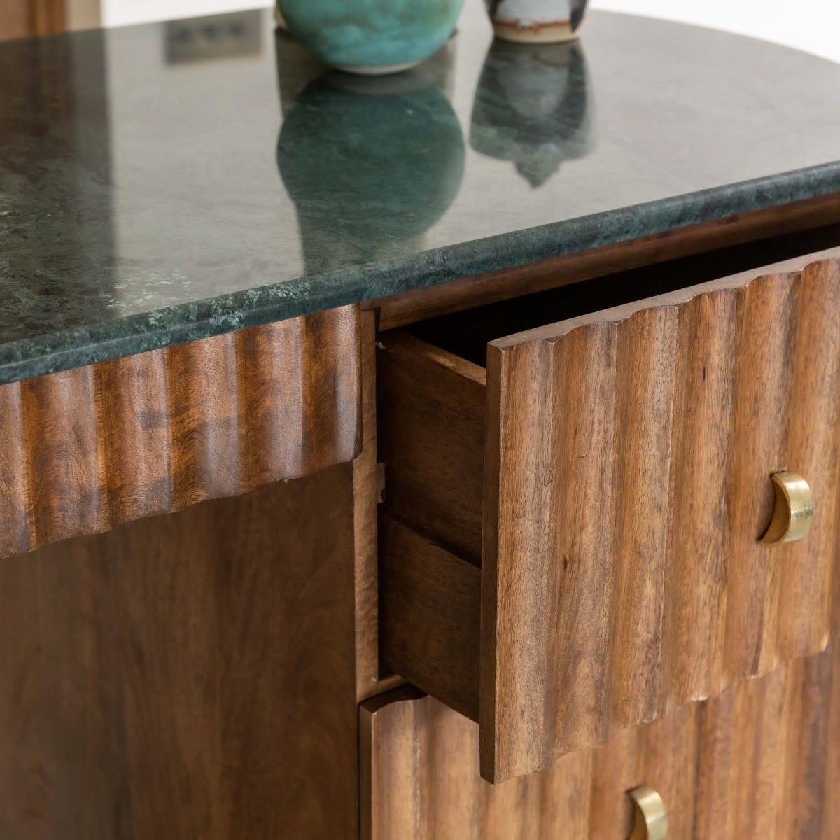 JUDE FLUTED DESK WITH FOREST GREEN MARBLE
