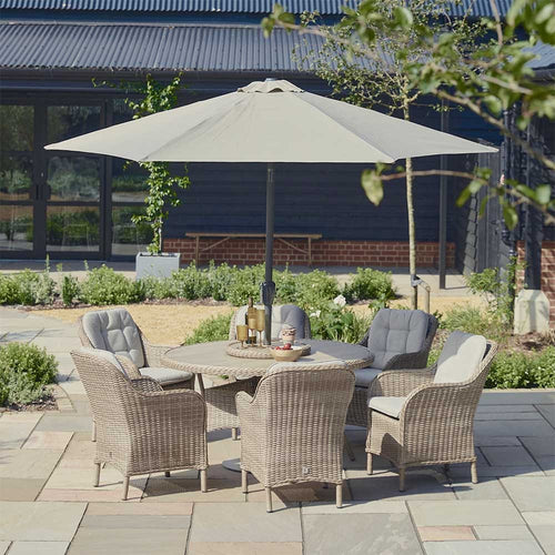 KARLA 6 SEAT RATTAN DINING SET WITH LAZY SUSAN AND PARASOL