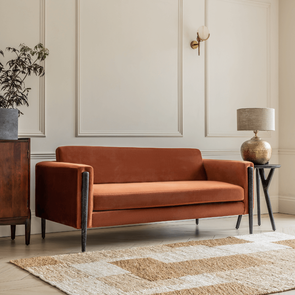 LEXINGTON 3-SEAT SOFA IN RUST VELVET - BLACK