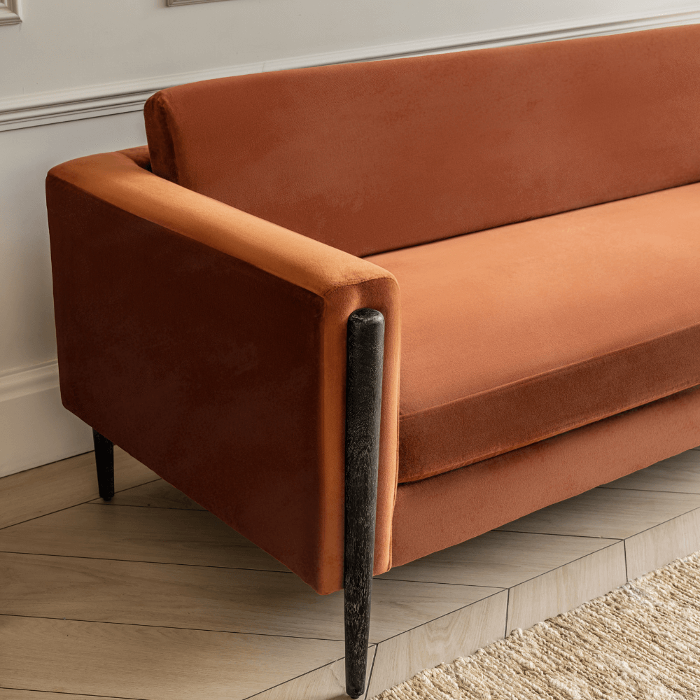 LEXINGTON 3-SEAT SOFA IN RUST VELVET - BLACK