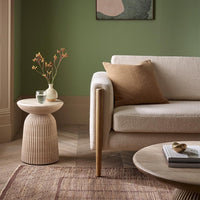 MASON SIDE TABLE / STOOL IN TRAVERTINE FINISH EFFECT