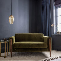 LEXINGTON LOVESEAT IN DEEP GREEN VELVET - NATURAL