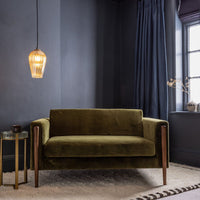 LEXINGTON LOVESEAT IN DEEP GREEN VELVET - NATURAL