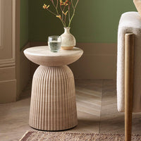 MASON SIDE TABLE / STOOL IN TRAVERTINE FINISH EFFECT