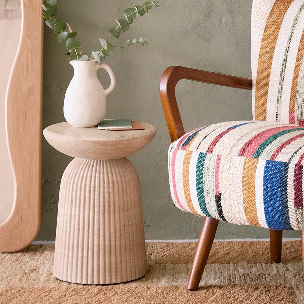 MASON SIDE TABLE / STOOL IN TRAVERTINE FINISH EFFECT