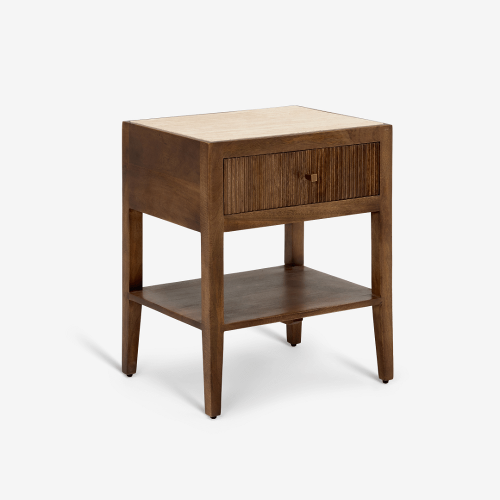 MIRABELLE TRAVERTINE BEDSIDE TABLE