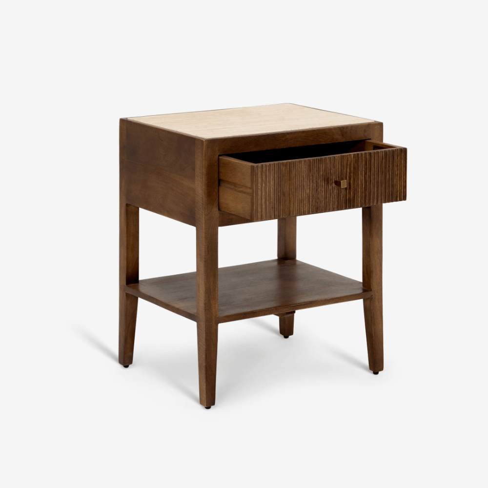 MIRABELLE TRAVERTINE BEDSIDE TABLE