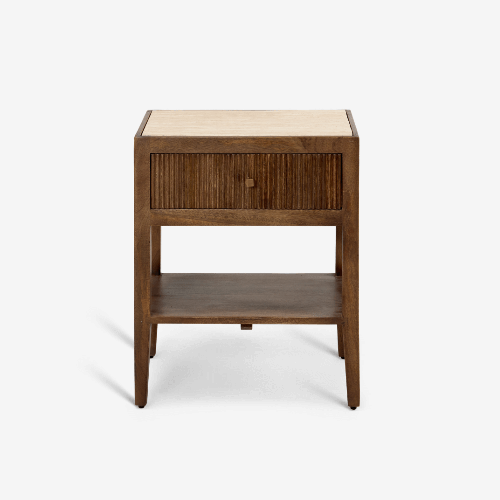MIRABELLE TRAVERTINE BEDSIDE TABLE