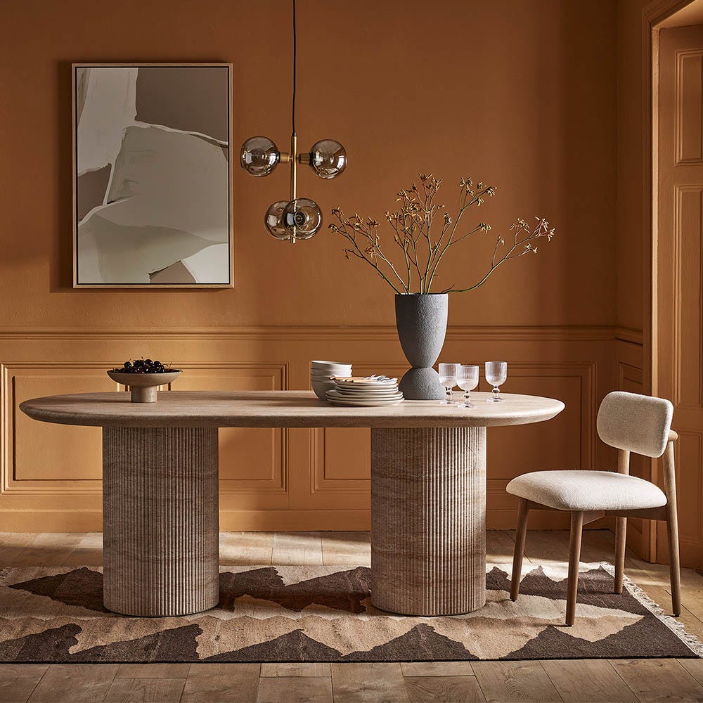 RAINA DINING TABLE IN TRAVERTINE FINISH EFFECT