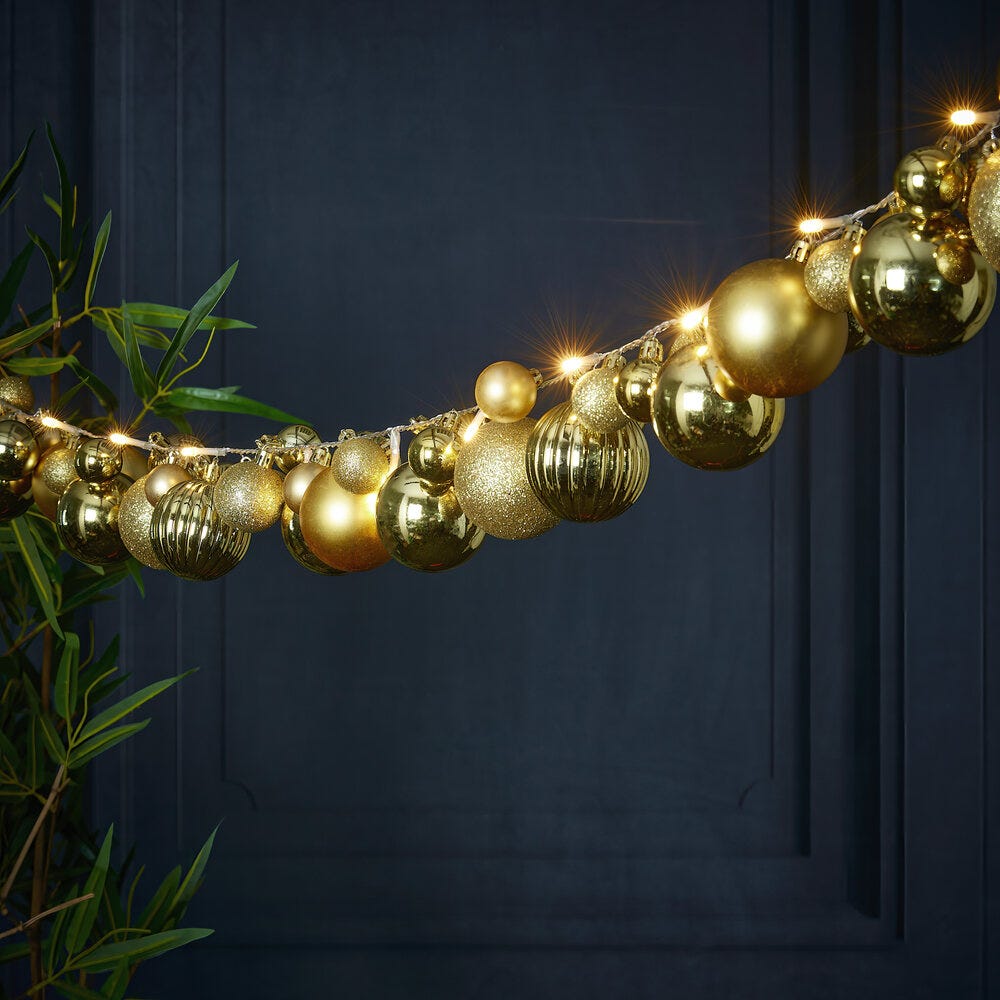 Retro Bauble 2m Garland - Gold