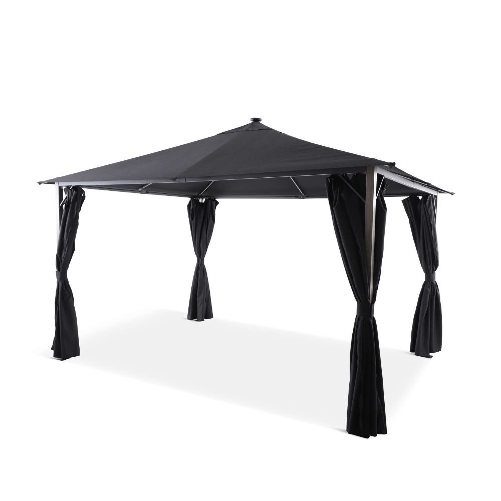SAVANNAH BIRCH 4 X 3M FABRIC GAZEBO WITH SOLAR LIGHTS