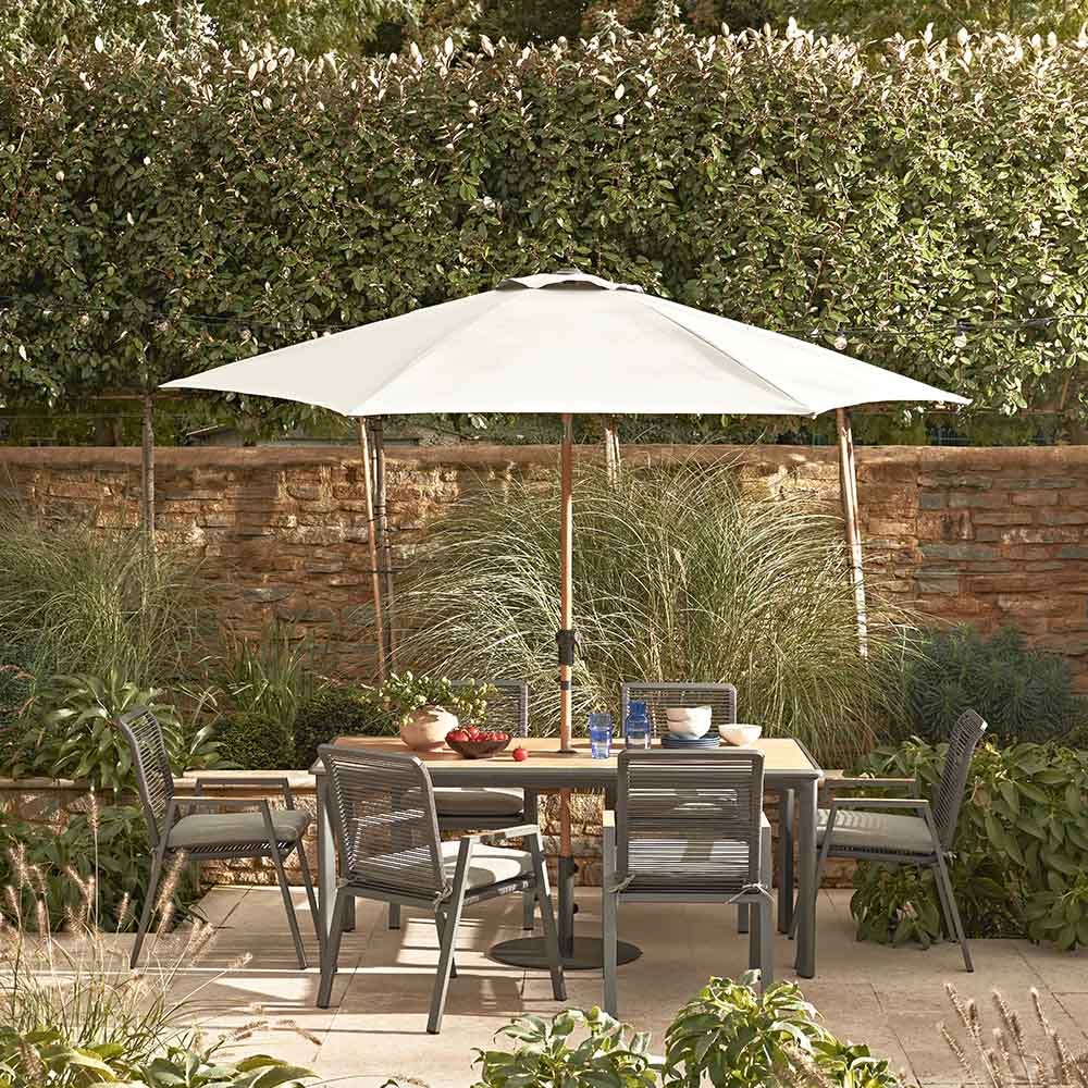 Savannah Rope 6 Seat Dining Set with Parasol - Oak