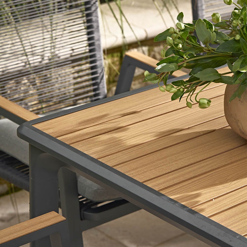 Savannah Rope 6 Seat Dining Set with Parasol - Oak