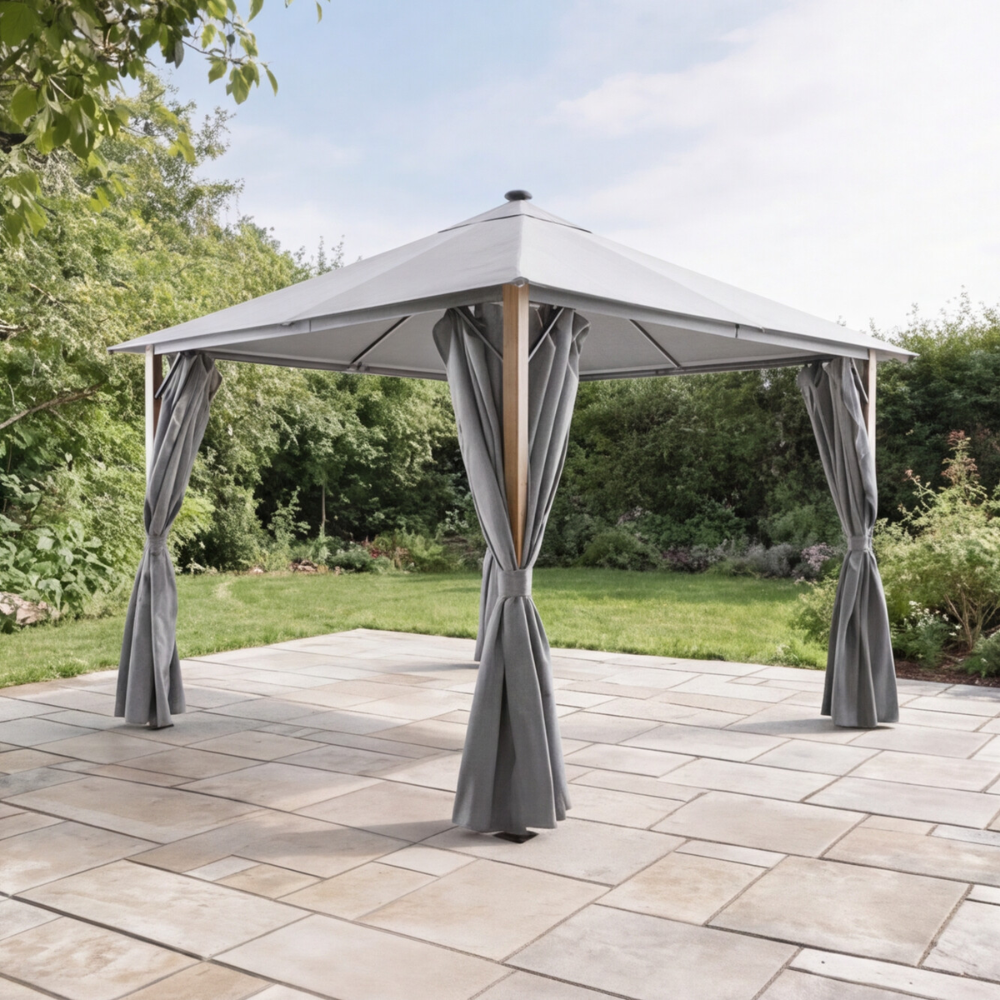 SAVANNAH OAK 3 X 3M FABRIC GAZEBO WITH SOLAR LIGHTS