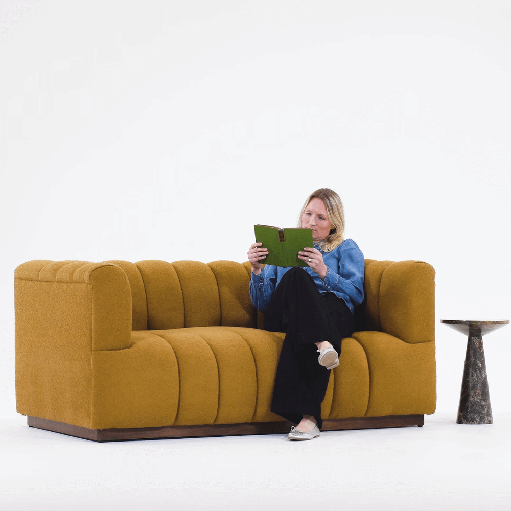 SLOANE FLUTED 2-SEAT SOFA IN MUSTARD BOUCLE
