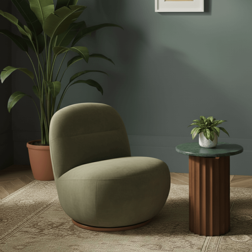 SUSIE SWIVEL CHAIR IN GREEN VELVET