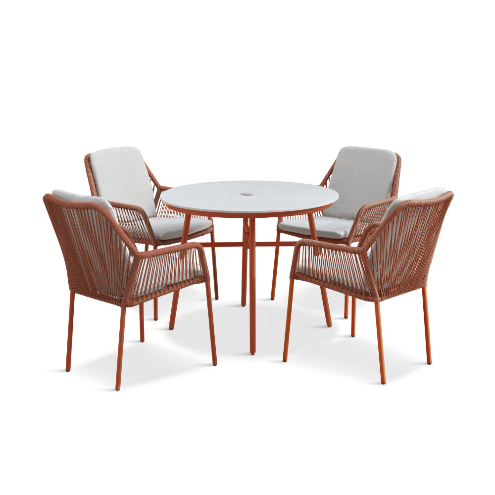 OLIVIA TERRACOTTA 4 SEAT ROUND DINiNG SET