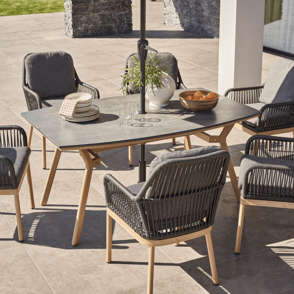 ZARA 6 SEAT BOAT-SHAPED DINING SET WITH 3.0M PARASOL