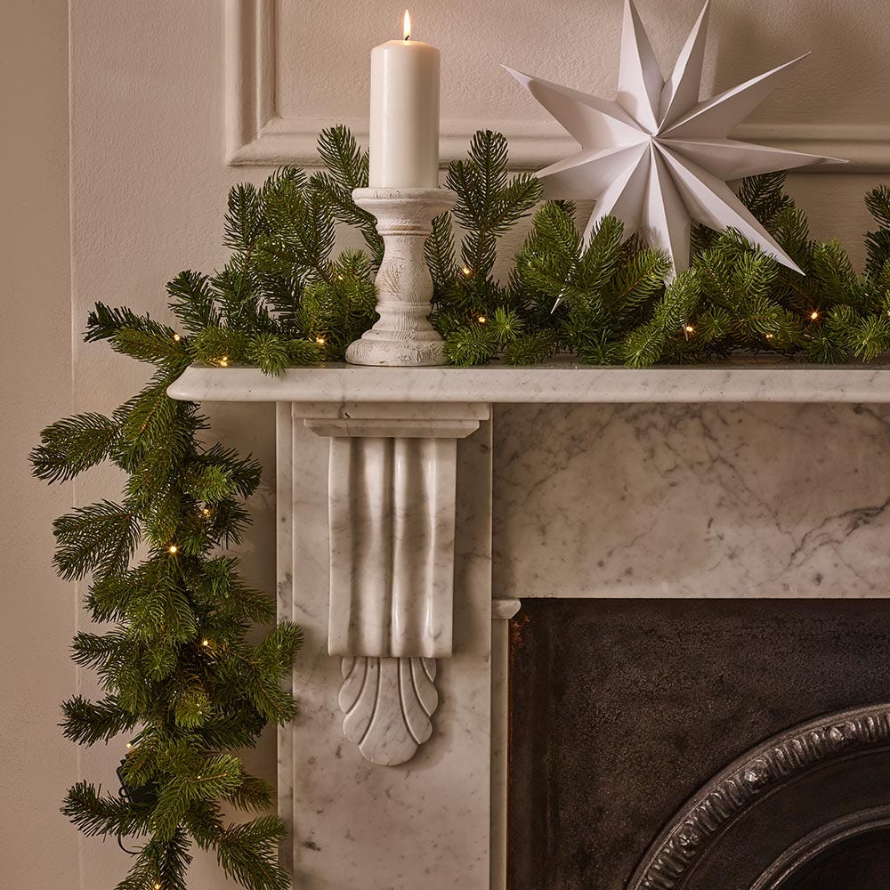 Pre-Lit Fake Fir Garland - 9 ft - Warm White Lights