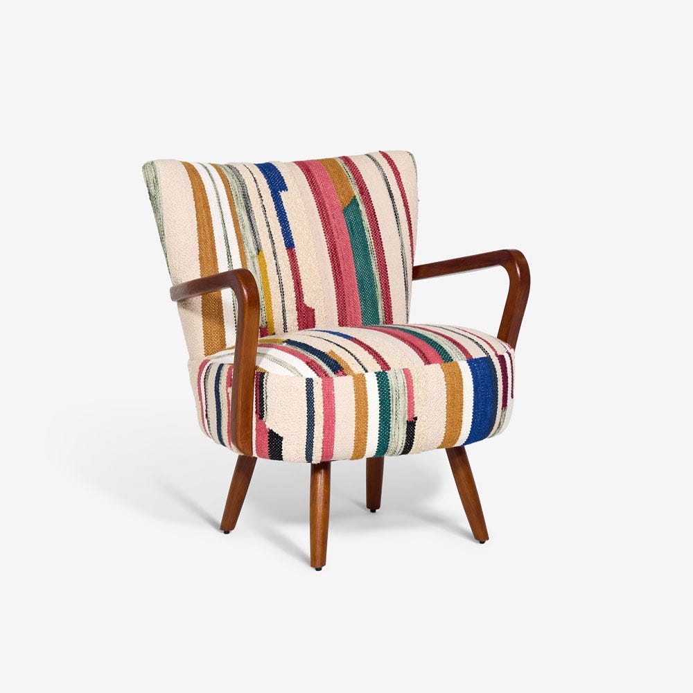 Calvin Armchair In Striped Woven Rag Rug