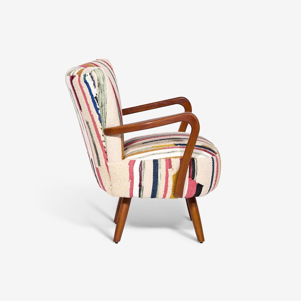 Calvin Armchair In Striped Woven Rag Rug