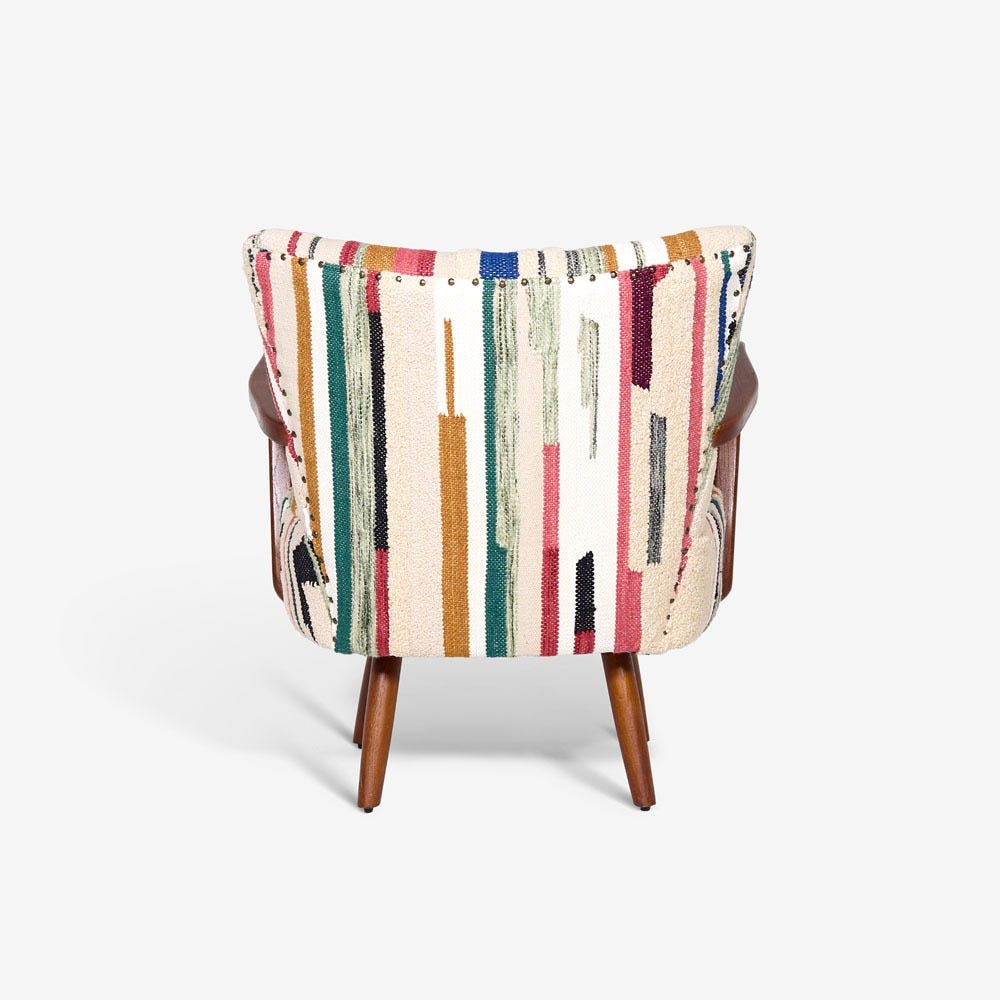 Calvin Armchair In Striped Woven Rag Rug